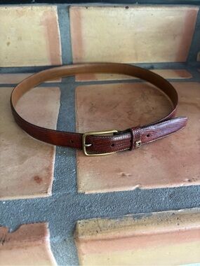 Vintage  Lizard skin Brown Men's Belt with 100% Brass Buckle Made in USA